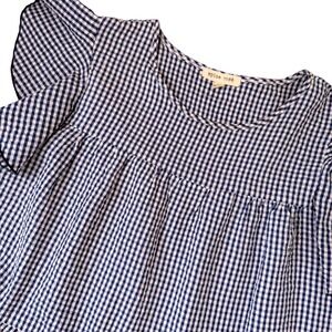 Blue Gingham Tiered Top Flutter Sleeves Summer Cottagecore Prairie Girly Large